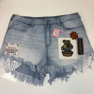 Up Cycled Denim Sz 8 29 Women's Jean Short Handstitch Western Rodeo Cowgirl Patc